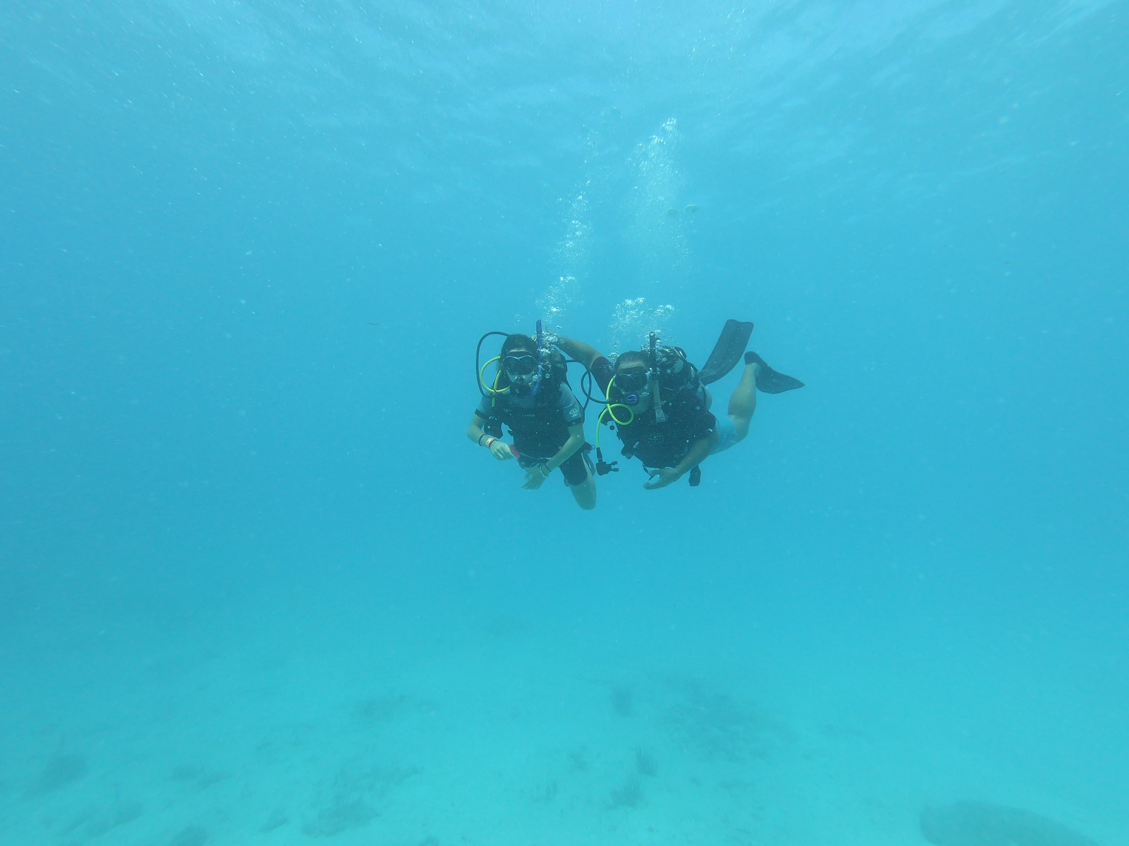 Divers heading into Caribbean water